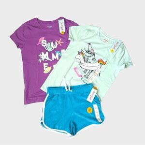 Cat & Jack Girls Summer Shirts and Short 3pcs Set L (10/12) NWT